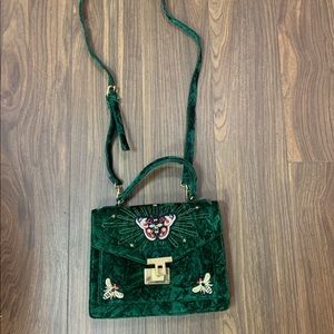 Aldo green bug velvet handbag